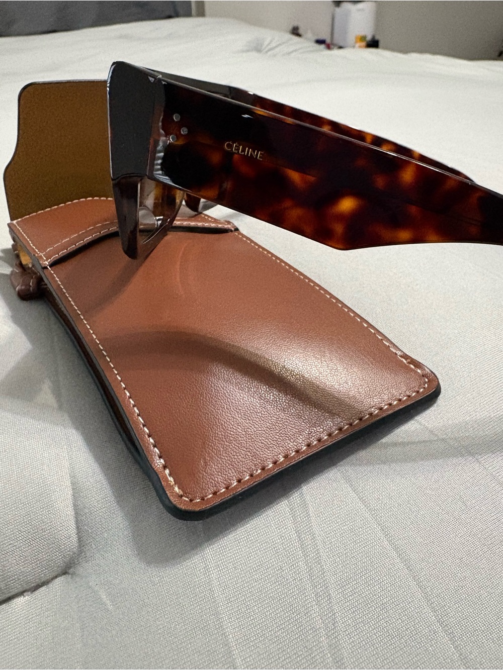 Celine Oversized Square Shield Sunglasses in Tortoiseshell Brown - Picture 3 of 5